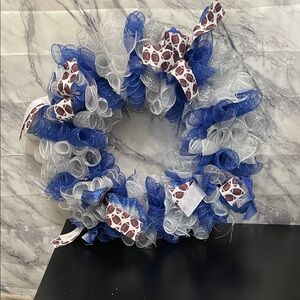 Festive Blue and Silver Mesh Wreath